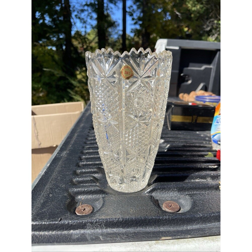 Hob Star Pineapple Pattern Crystal Vase  8.25” Tall Germany Bavaria Bleikristall